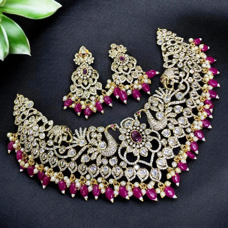 women’s luxury diamond necklaces-Sona Creation Gold Plated Polki Kundan Stone And Beads Necklace Set