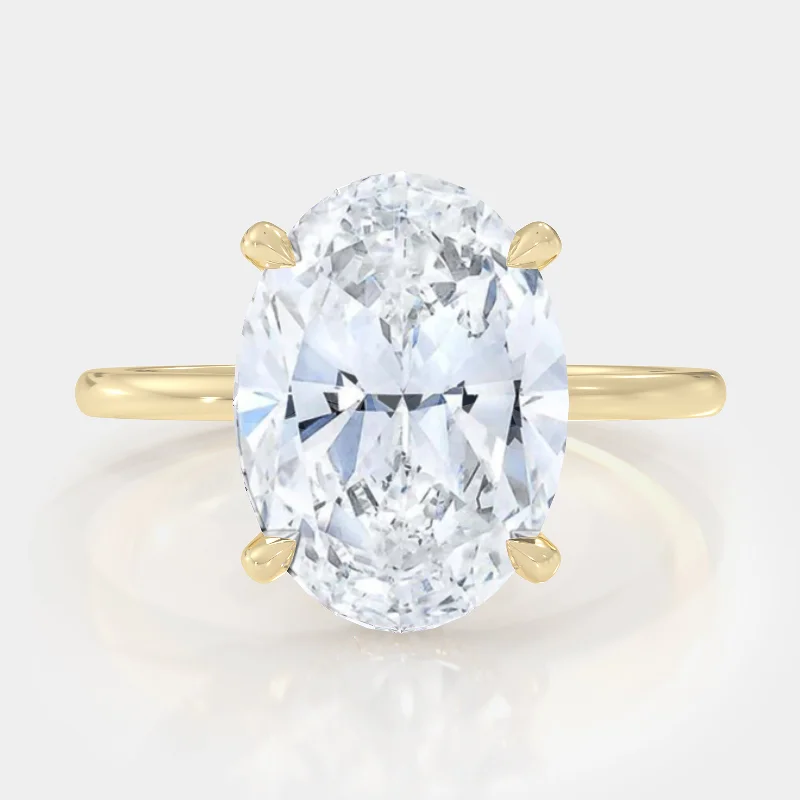 women’s stacked engagement rings-Oval Cut Hidden Halo Diamond Ring