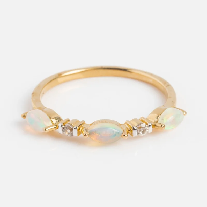 women’s elegant rings-Solid Gold Triple Opal Band