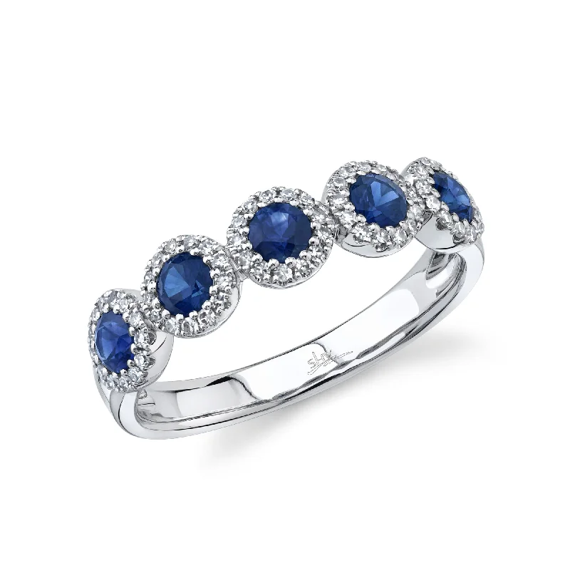 women’s gemstone rings-White Gold Pave Diamond Sapphire Ring