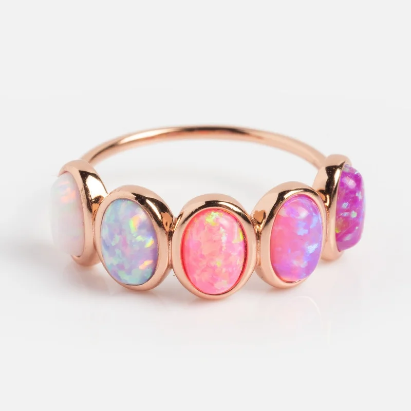 women’s wedding bands-Rose Gold Opal Ombre Candy Band