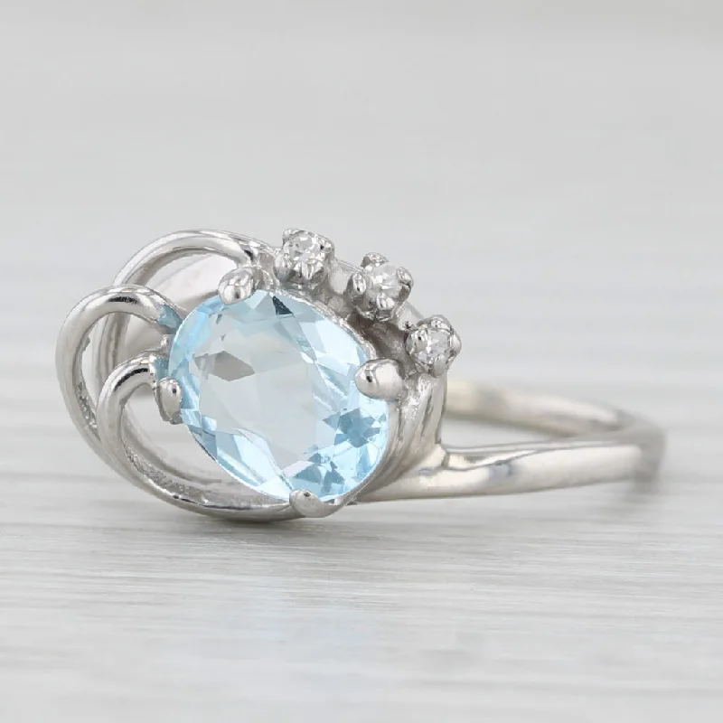 women’s oval engagement rings-0.83ctw Aquamarine Diamond Ring 14k White Gold Size 6.5 Bypass