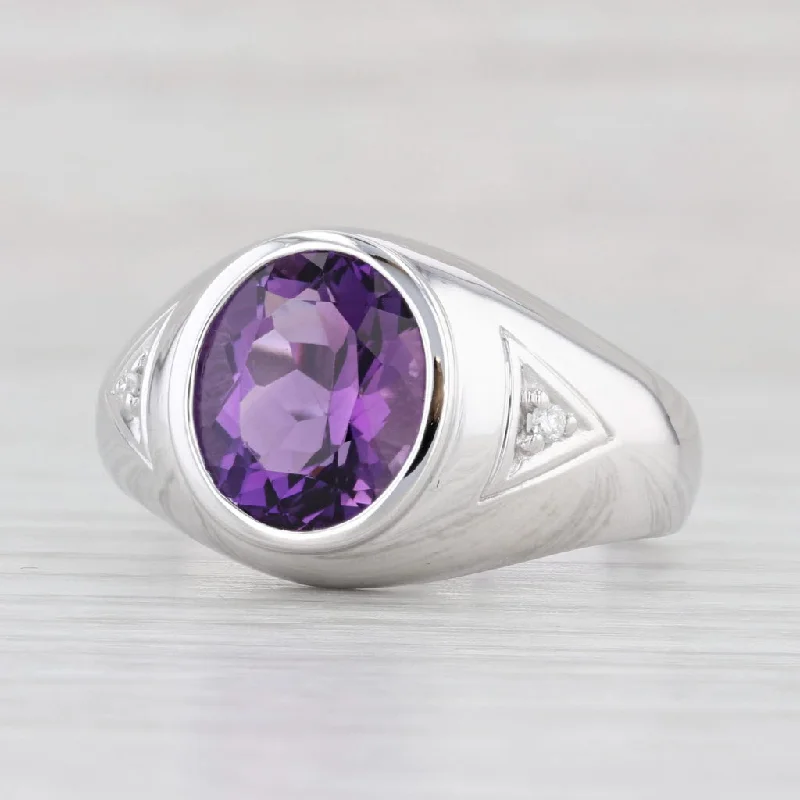 women’s cushion cut engagement rings-4.84ctw Oval Amethyst Diamond Ring 14k White Gold Size 12 Men's