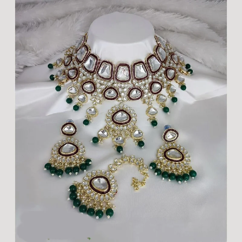 women’s statement pearl necklaces-Manisha Jewellery Gold Plated Kundan Stone And Beads Meenakari Necklace Set