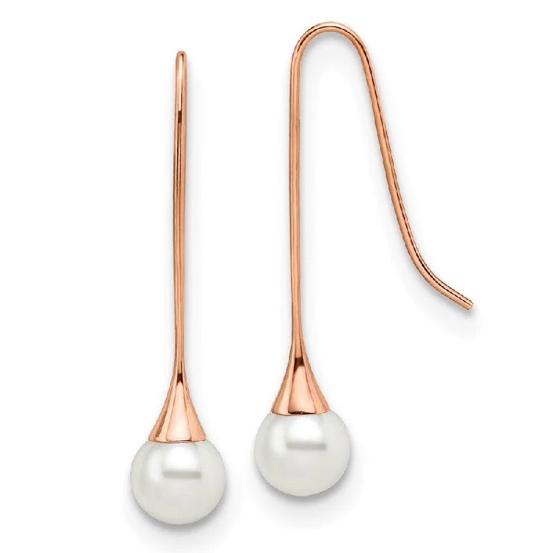 women’s star earrings-Stainless Steel Polished Rose IP-plated Simulated Pearl Earrings