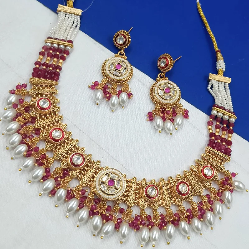 women’s classy necklaces-Padmawati Bangles Gold Plated Kundan Stone And Pearls Necklace Set