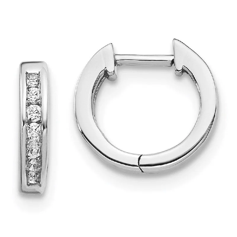 women’s trendy earrings-14K White Gold Diamond Hinged Hoop Earrings