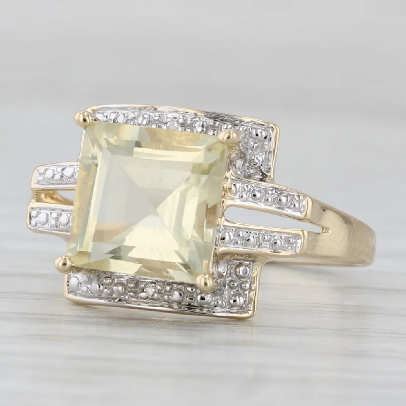 women’s solitaire engagement rings-2.15ctw Princess Lemon Quartz Diamond Ring 14k Yellow Gold Size 7