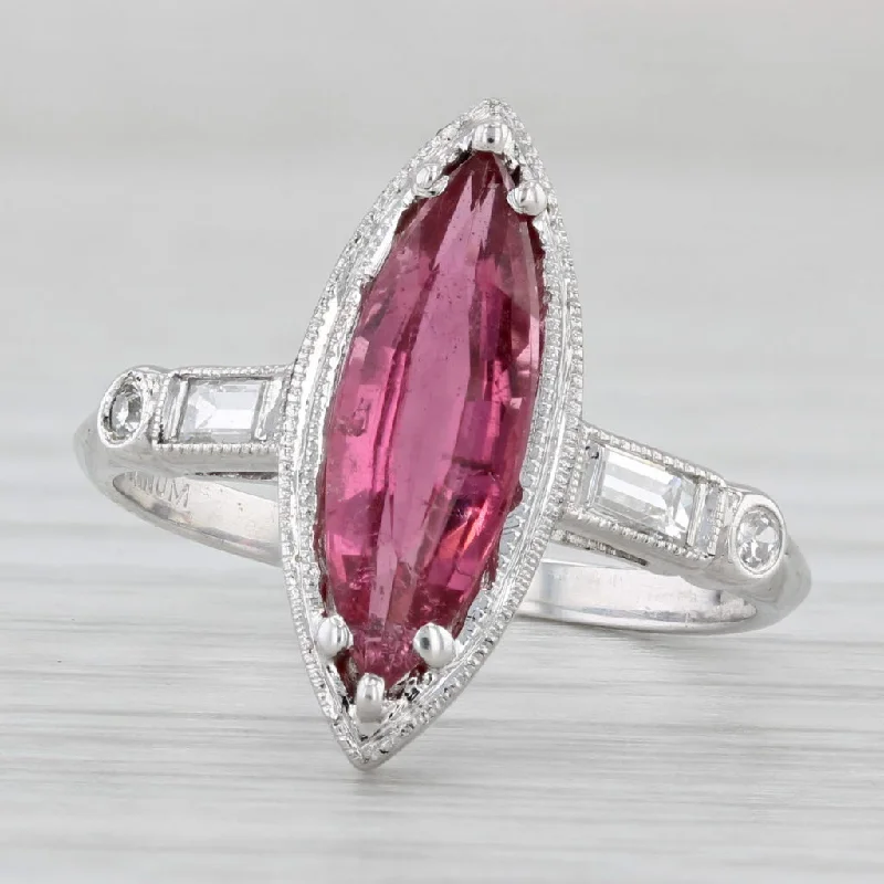 women’s affordable diamond engagement rings-1.83ctw Pink Tourmaline Diamond Ring Platinum Size 7