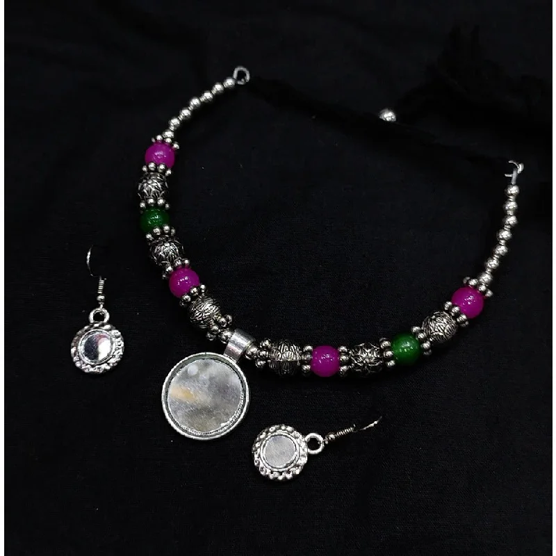 women’s sapphire necklaces-Akruti Collection Oxidised  Plated Necklace Set