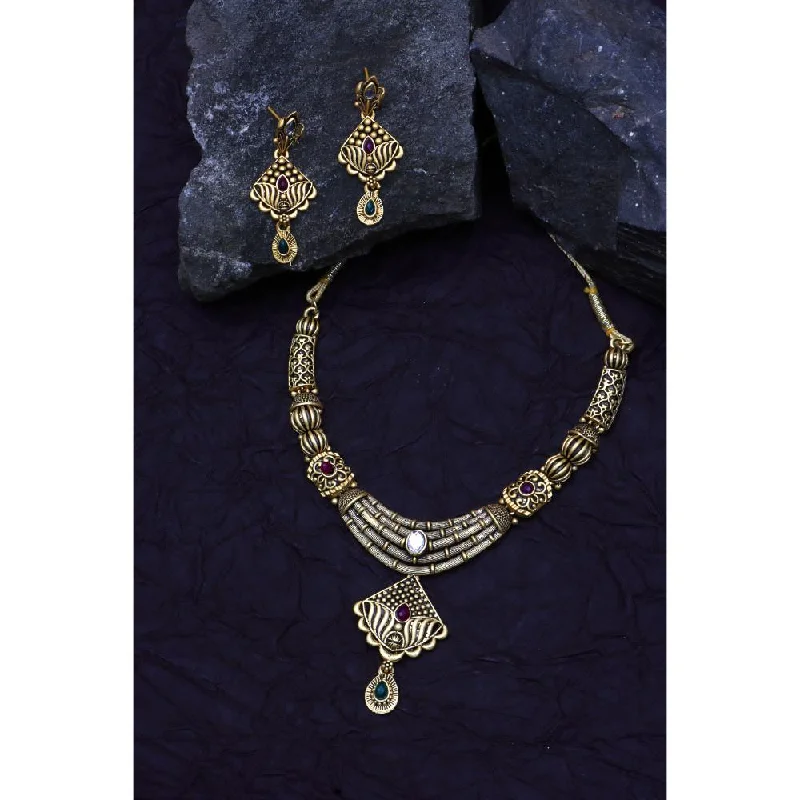 women’s customized necklaces-Darshana Jewels Gold Plated Pota Stone  Necklace Set