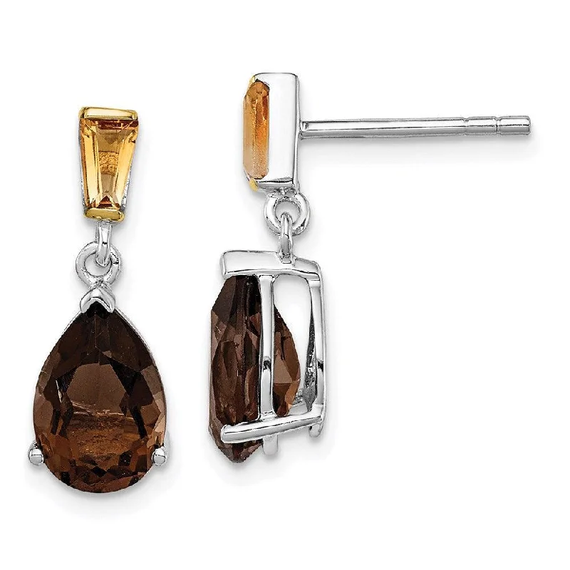 women’s classic hoop earrings-SS & 14K Accent Rhodium Plated Smoky Quartz and Citrine Earrings