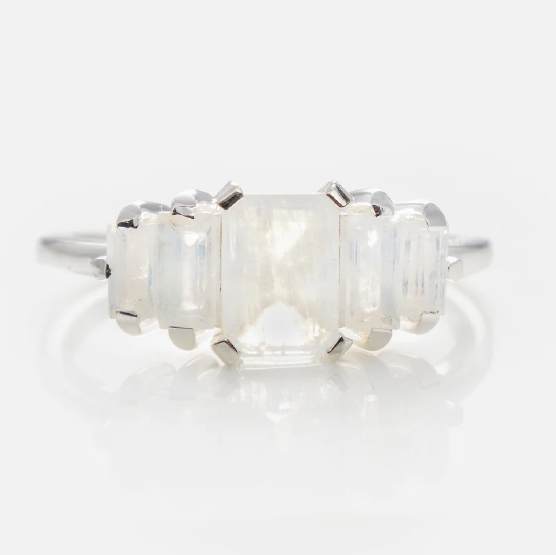 women’s vintage rings-Moonstone Deco Ring in Silver