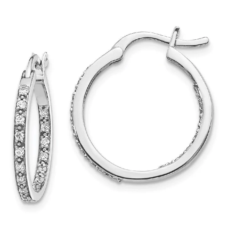 women’s gold hoop earrings-14k White Gold Diamond In/Out Hoop Earrings