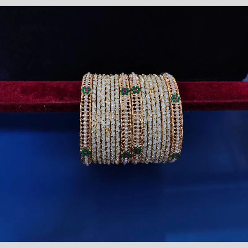 women’s silver and gold bracelets-Pooja Bangles  Gold Plated  Pearls Bangle  Set