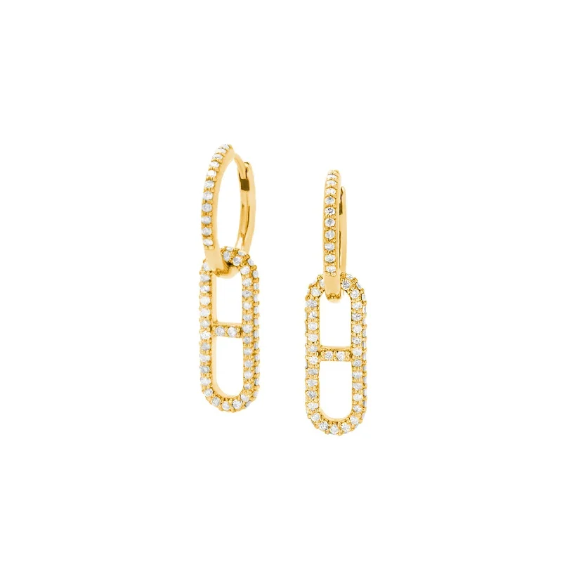 women’s fine gold earrings-14K H Link Diamond Pave Huggie Hoop Earrings  EG0229BG