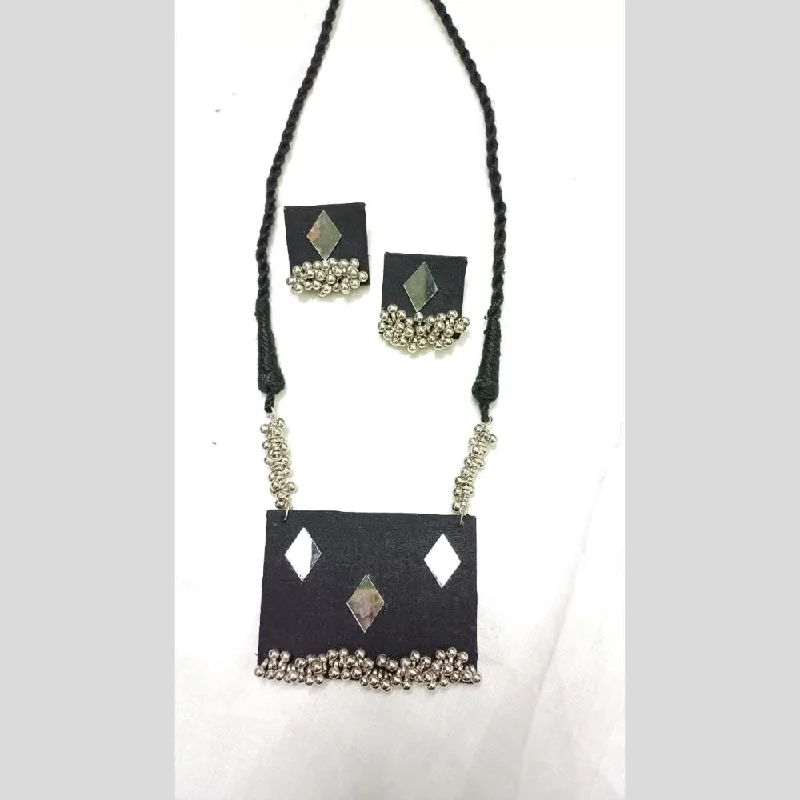 women’s statement pearl necklaces-Shrijicreation Oxidised Plated Handmade Ghungroo Mirror Necklace Set