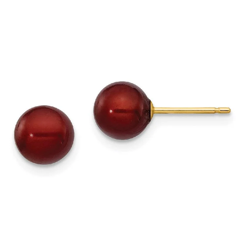 women’s long dangling earrings-14k 6-7mm Coffee Round Freshwater Cultured Pearl Stud Post Earrings