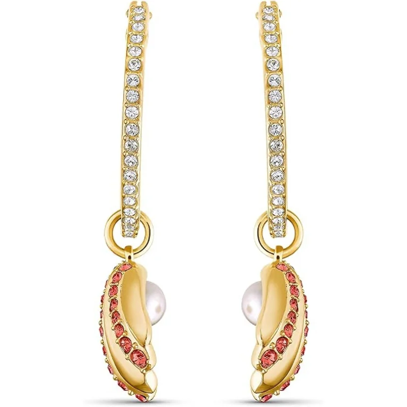 women’s long dangling earrings-Swarovski Women's Earrings - Shell Pearl Yellow Gold Red and White Crystal | 5524185