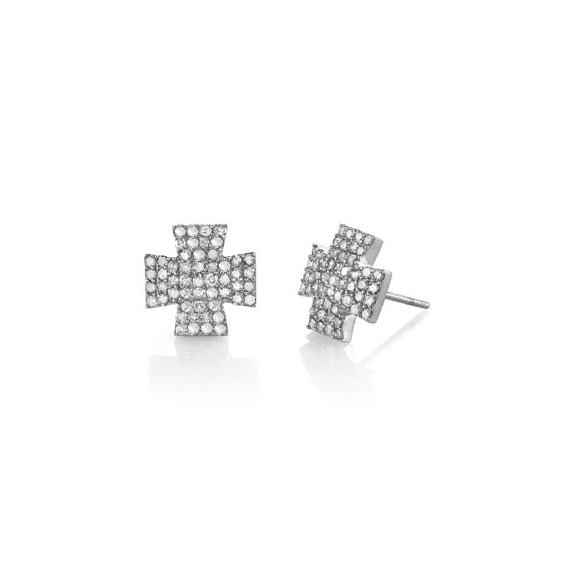 women’s crystal earrings-Diamond Maltese Cross Stud Earrings  E0000240