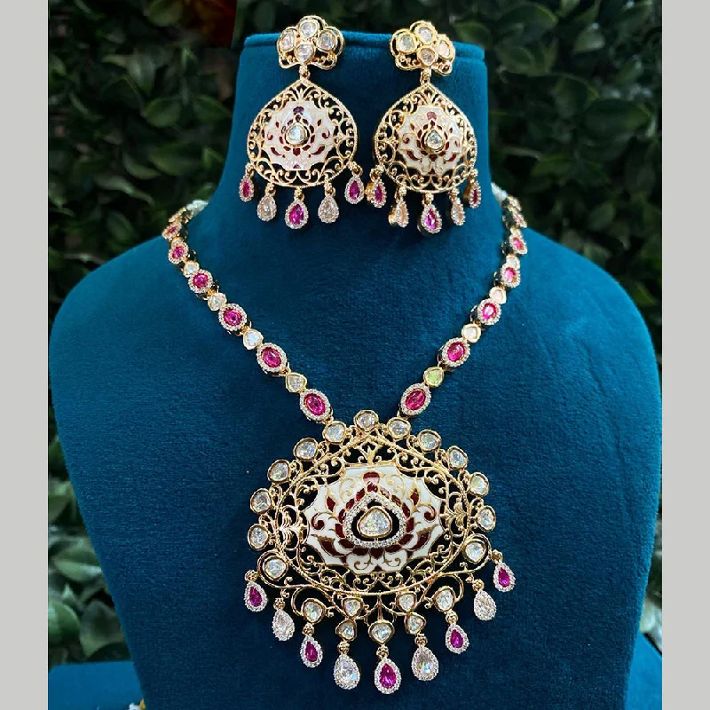 women’s elegant chain necklaces-Amoliya Jewels Gold Plated Polki Kundan Stone And Meenakari Necklace Set