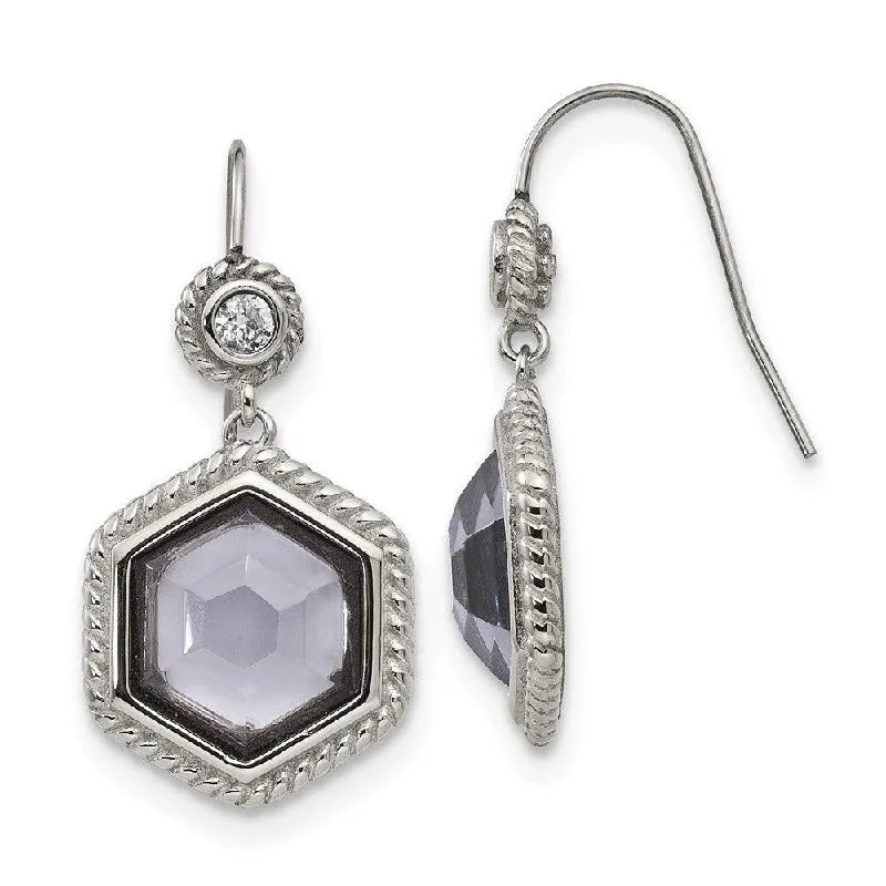 women’s vintage drop earrings-Stainless Steel Polished/Antiqued Glass and CZ Earrings