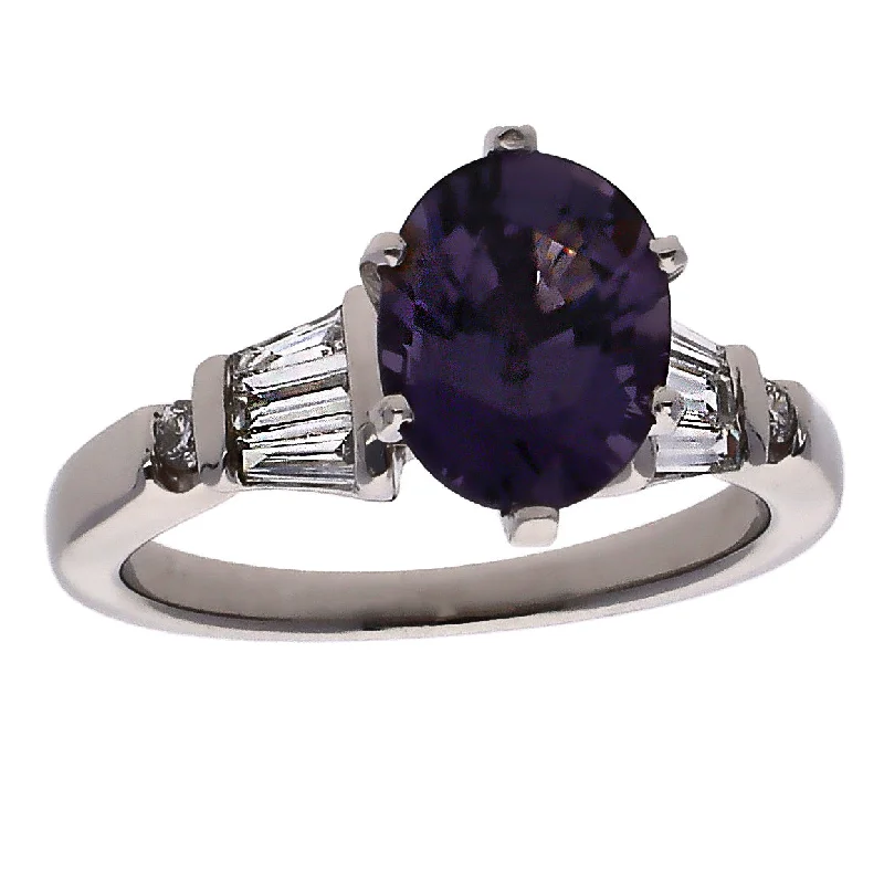 women’s understated engagement rings-Platinum Oval Purple Spinel & Diamond Ring