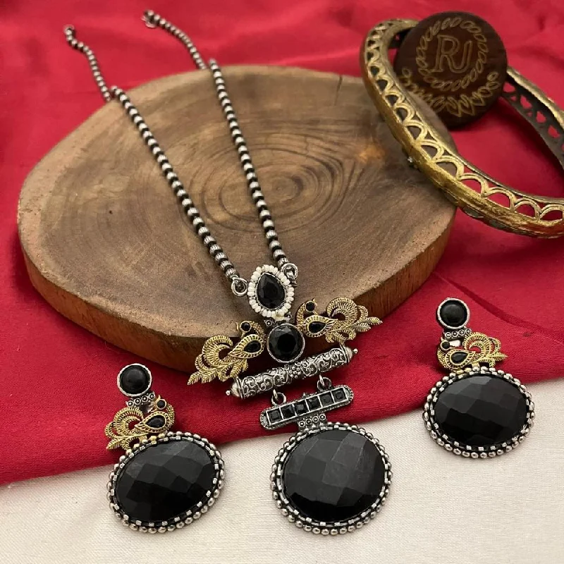 women’s pearl necklaces-FS Collection Oxidised Plated Necklace Set