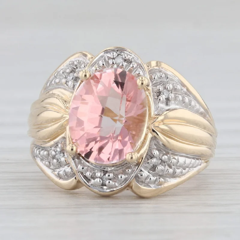 women’s pear-shaped engagement rings-6.02ctw Oval Pink Mystic Topaz Diamond Ring 10k Yellow Gold Size 6