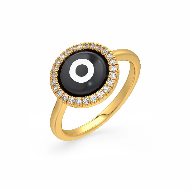 women’s birthstone rings-Black Evil Eye Charm Ring