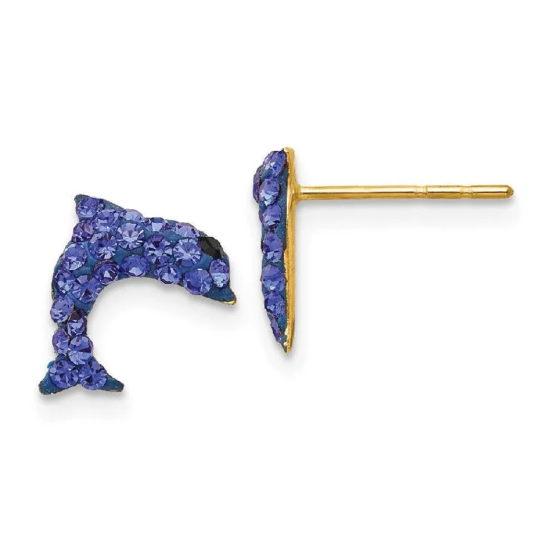 women’s luxury diamond earrings-14k Crystal Blue Dolphin Post Earrings