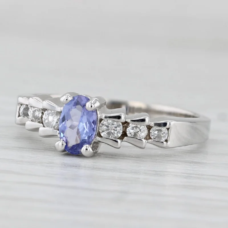 women’s understated engagement rings-0.65ctw Tanzanite Diamond Ring 14k White Gold Size 7