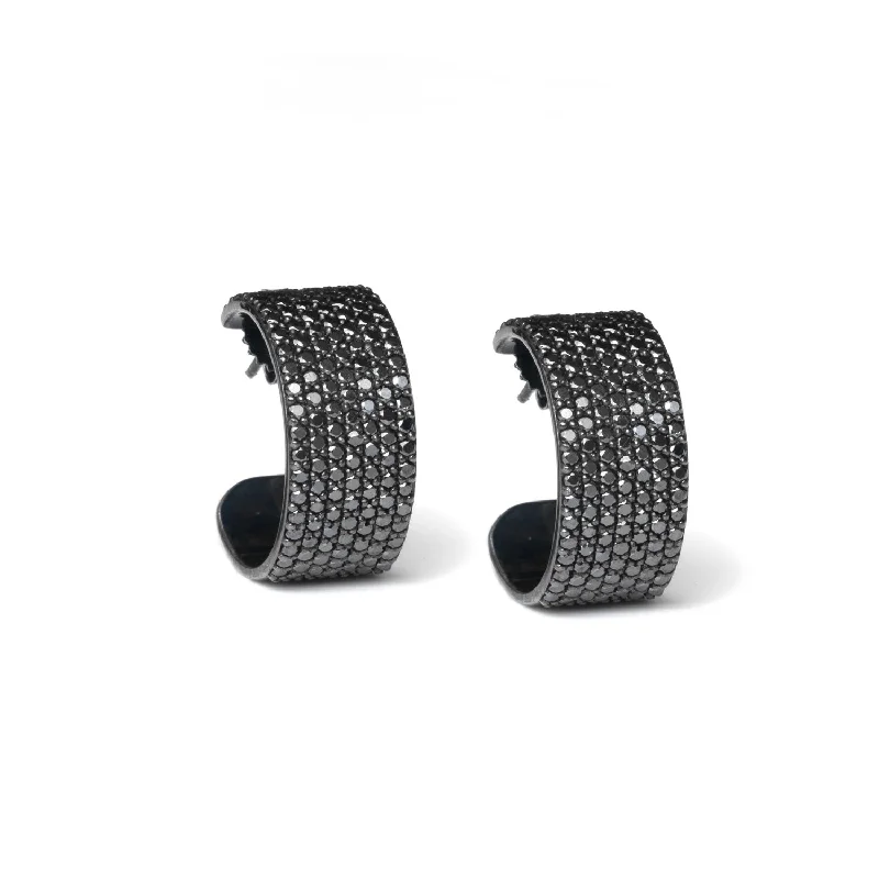 women’s unique earrings-Black Diamond Hoop Cuff Earrings  EB000013