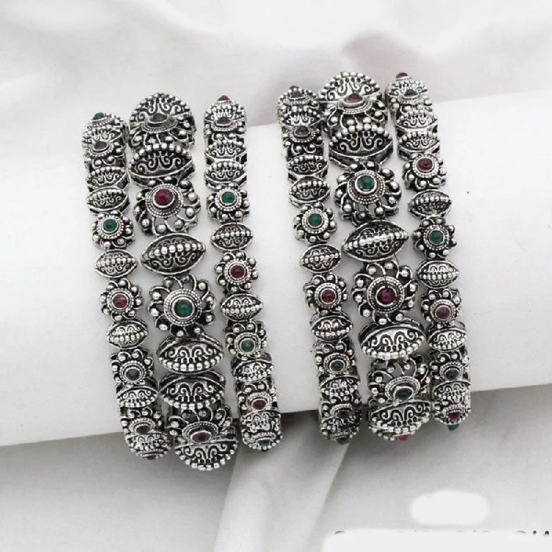 women’s silver bangles-JCM  Silver Plated Pota Stone Bangle Set