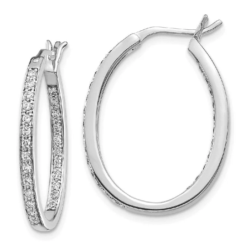 women’s vintage earrings-14k White Gold Diamond In/Out Hoop Earrings