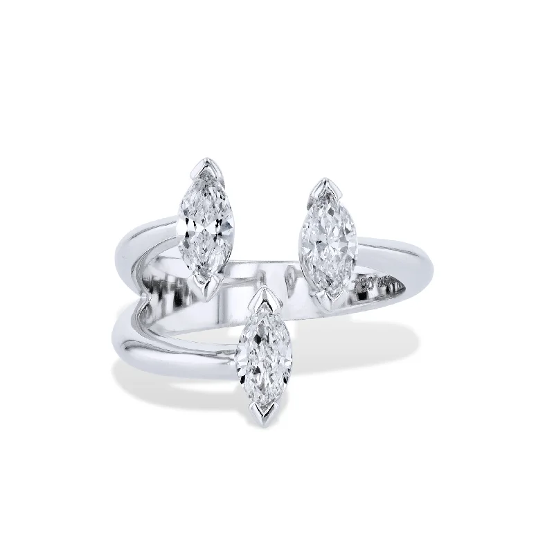 women’s stackable diamond rings-3 Marquise Diamond White Gold Ring