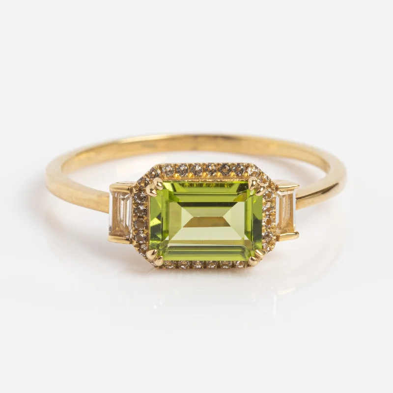 women’s diamond wedding rings-Solid Gold Vintage Inspired East West Peridot Ring