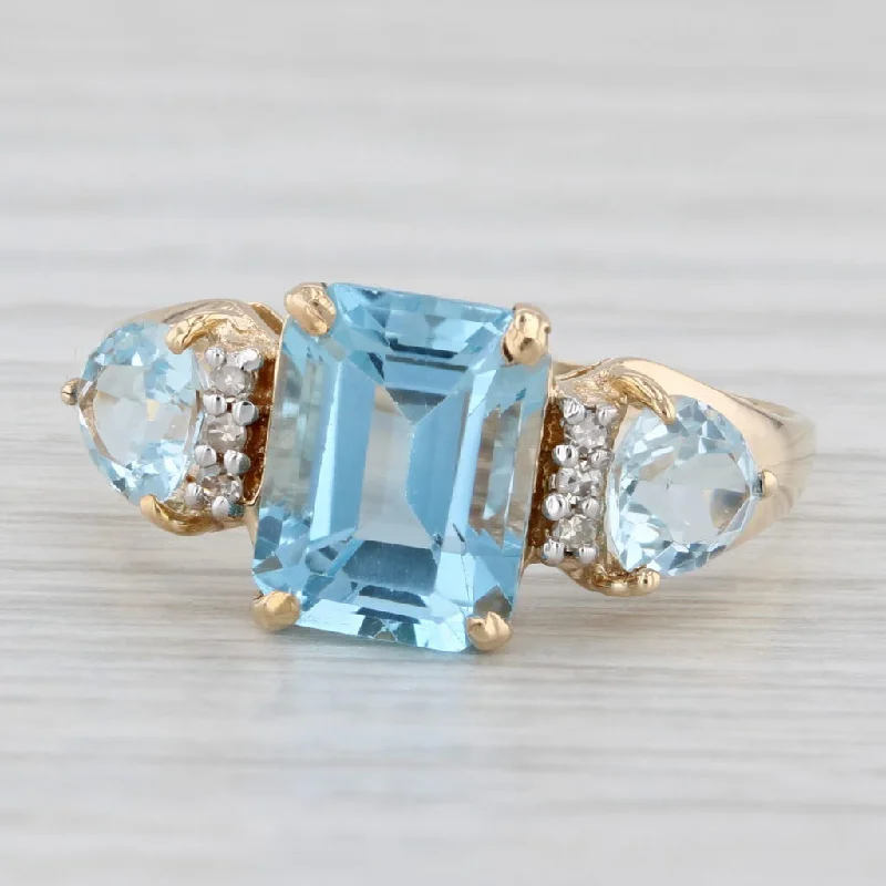 women’s antique engagement rings-4.25ctw Blue Topaz Diamond Ring 10k Yellow Gold Size 7.5