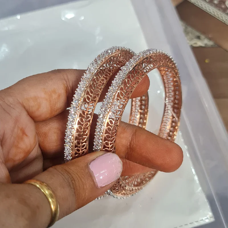 women’s simple gold bangles-JCM Rose Gold Plated AD Stone Bangle Set