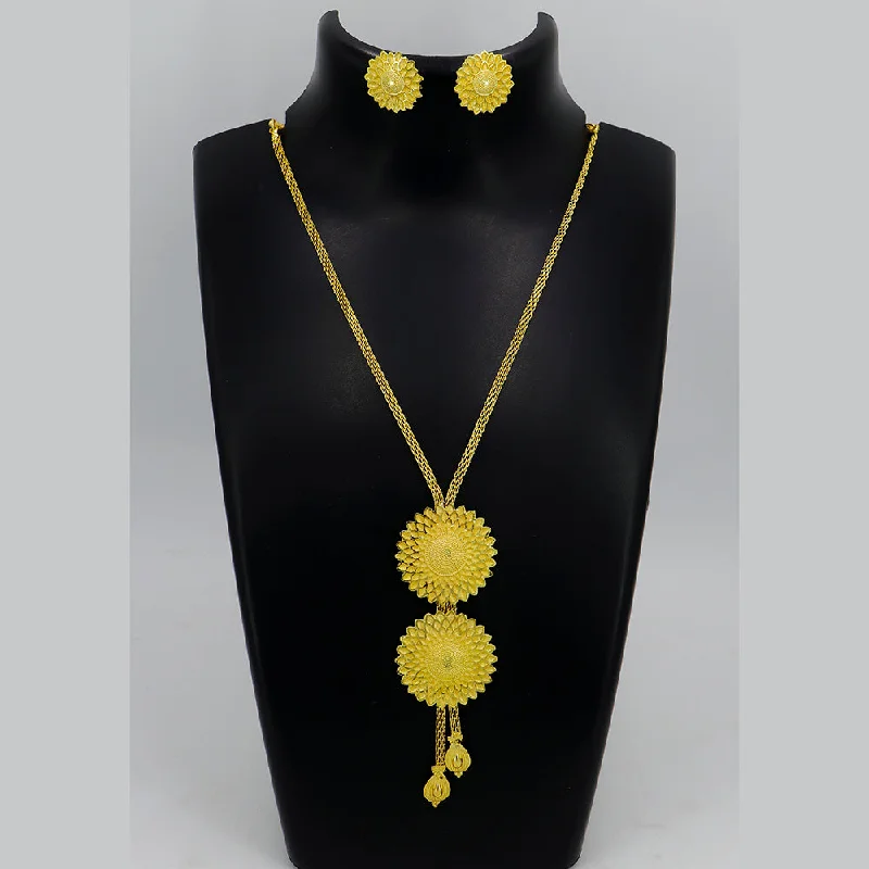 women’s wedding necklaces-Mahavir Gold Plated Long Necklace Set