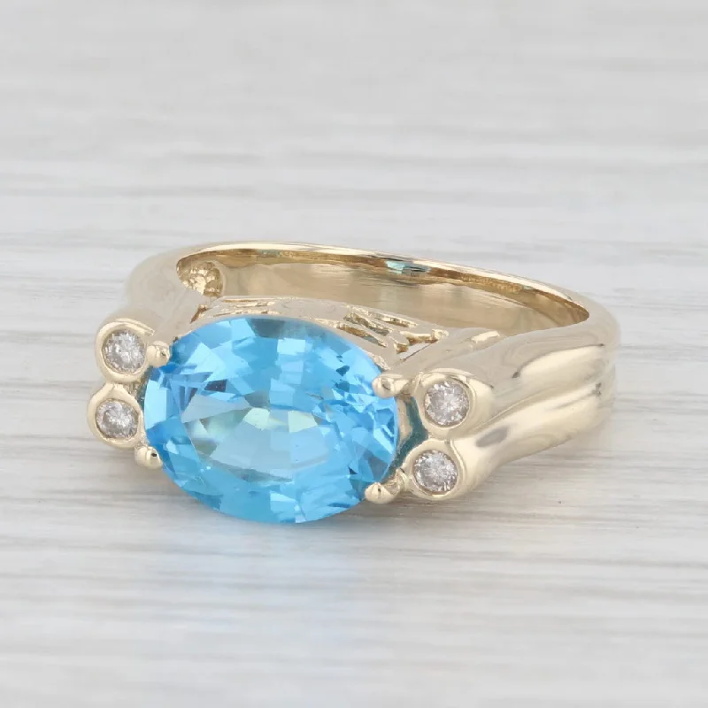 women’s stunning engagement rings-3.29ctw Oval Blue Topaz Diamond Ring 14k Yellow Gold Size 5.75