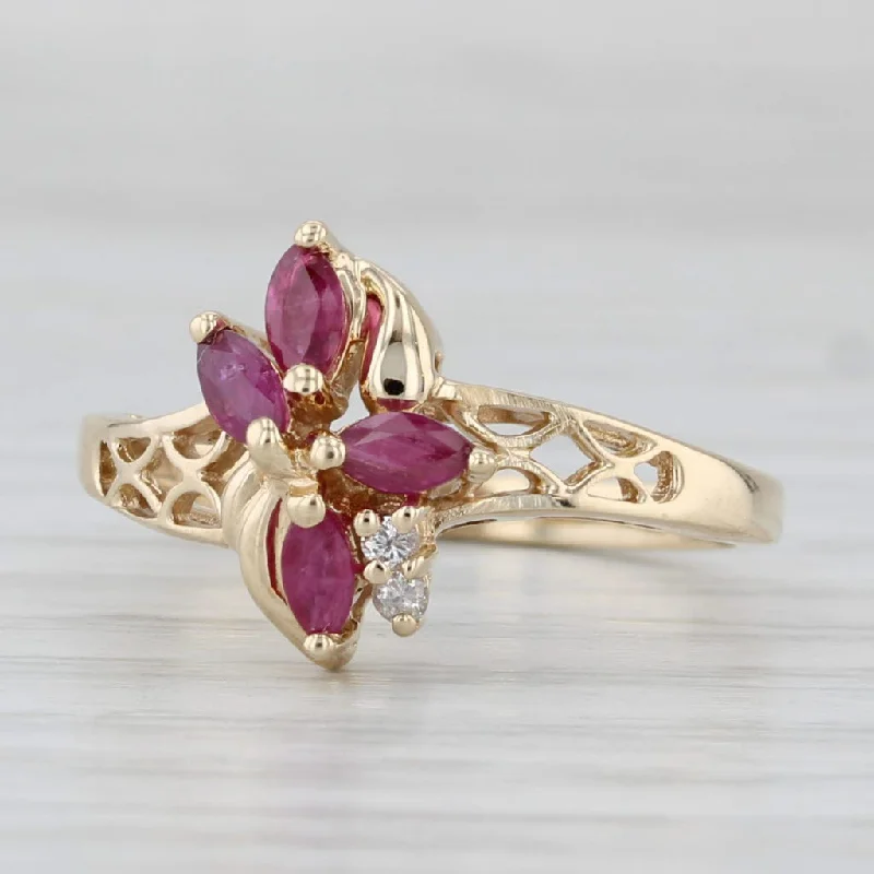 women’s engagement rings with yellow diamonds-0.43ctw Ruby Flower Diamond Ring 14k Yellow Gold Size 6