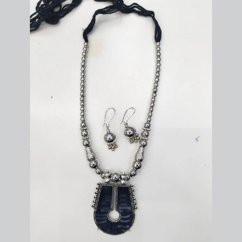 women’s bar necklaces-Manisha Jewellery Oxidised Plated Pearls Necklace Set