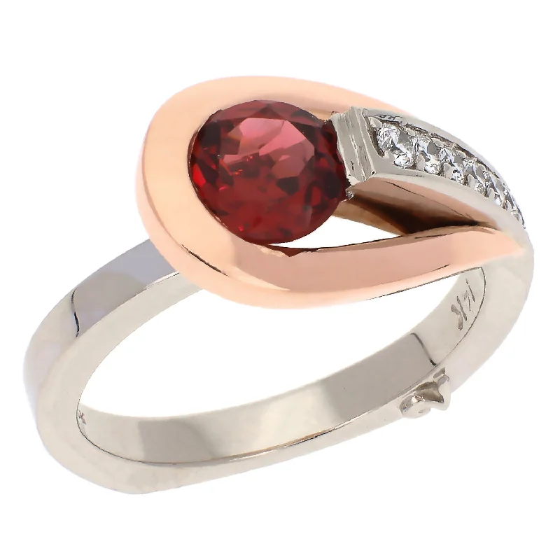 women’s timeless engagement rings-Ancora Design 14K White and Rose Gold Garnet and Diamond Ring