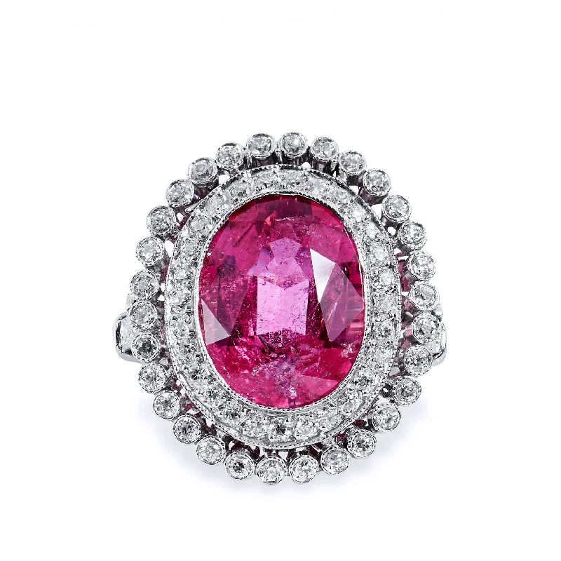 women’s statement gemstone rings-Art Deco Style Pink Tourmaline Cocktail Ring