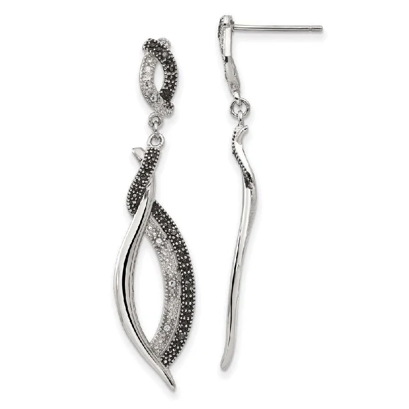 women’s infinity earrings-Stainless Steel Antiqued CZ Post Dangle Earrings