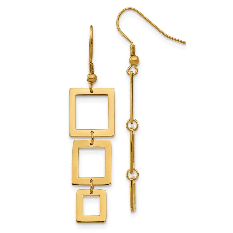 women’s diamond hoop earrings-Stainless Steel Gold IP plated Rectangle Dangle Earrings