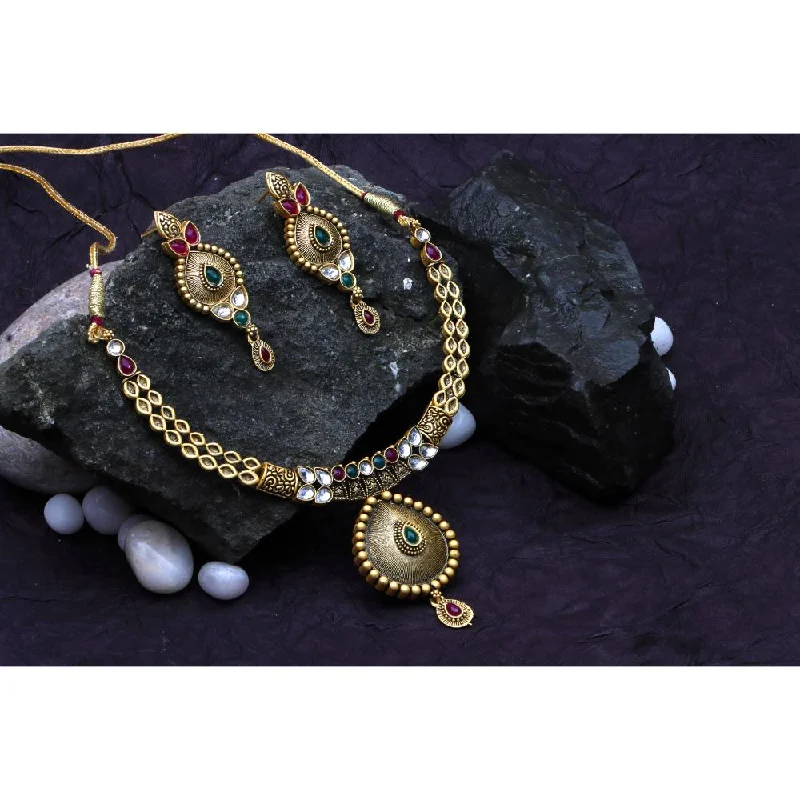 women’s infinity charm necklaces-Darshana Jewels Gold Plated Pota Stone  Necklace Set