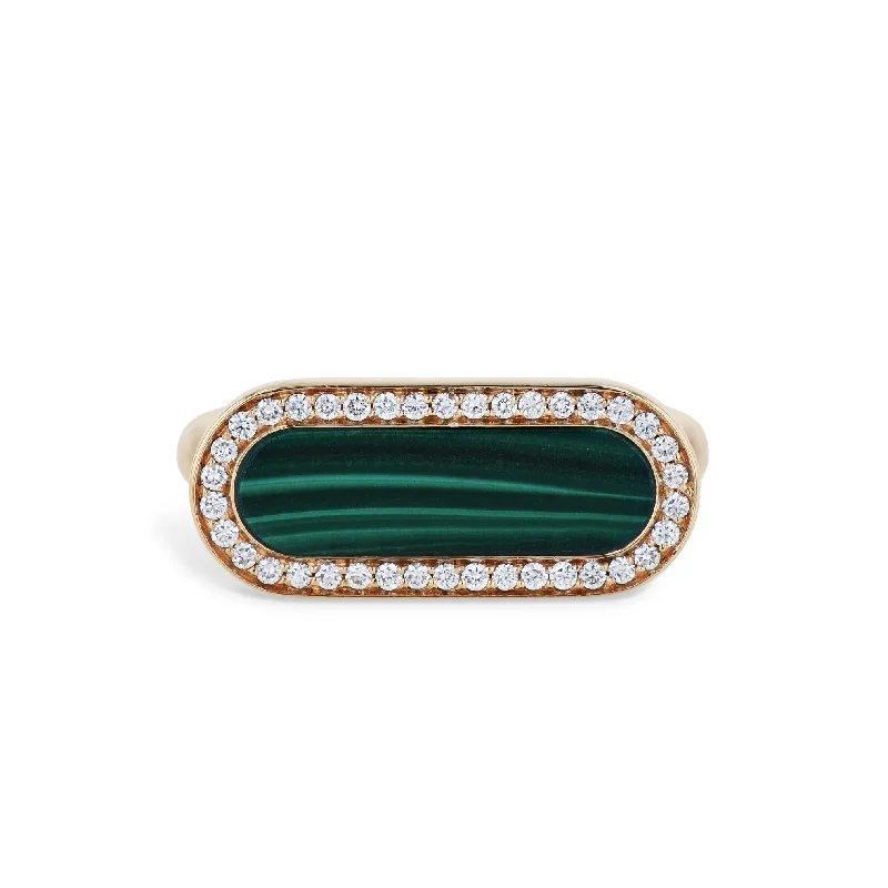 women’s wedding rings-Malachite Pave Diamond Rose Gold Ring