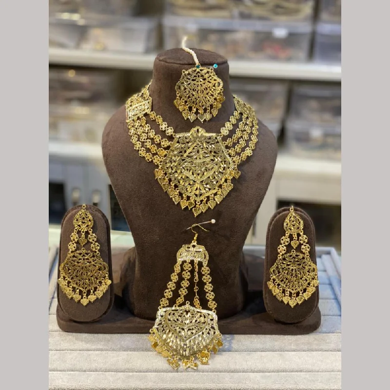 women’s trendy silver necklaces-Hira Collections Gold Plated Necklace Set